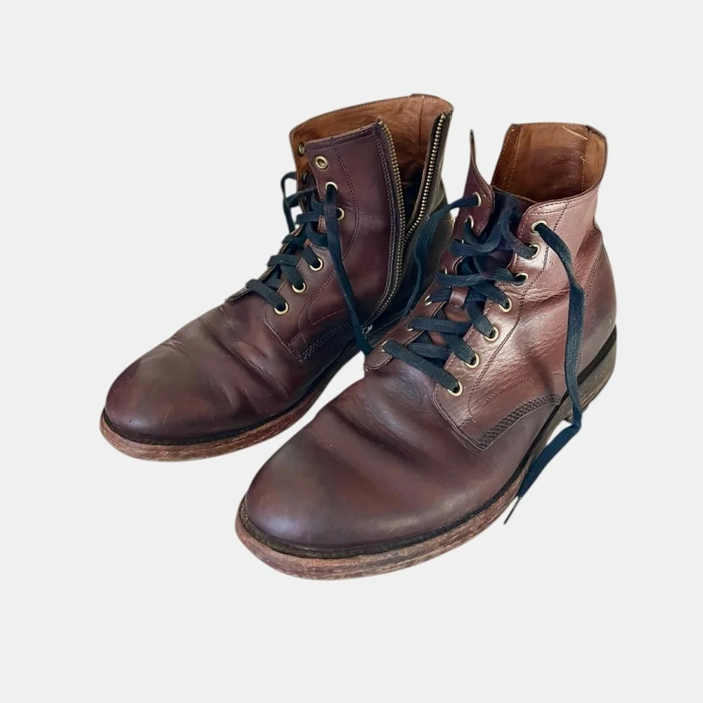 Frye Men's Bowery Lace-Up Side-Zip Boots - Size 9.5 - Brown Antiqued Leather - Picture 3 of 16